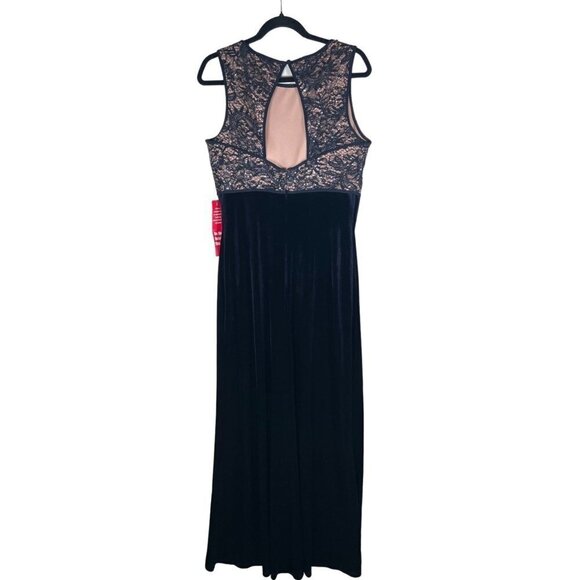 NWT Nightway Women Size 12 Navy Maxi Formal Dress Lace Sequin Bodice and Velvet - Picture 2 of 12